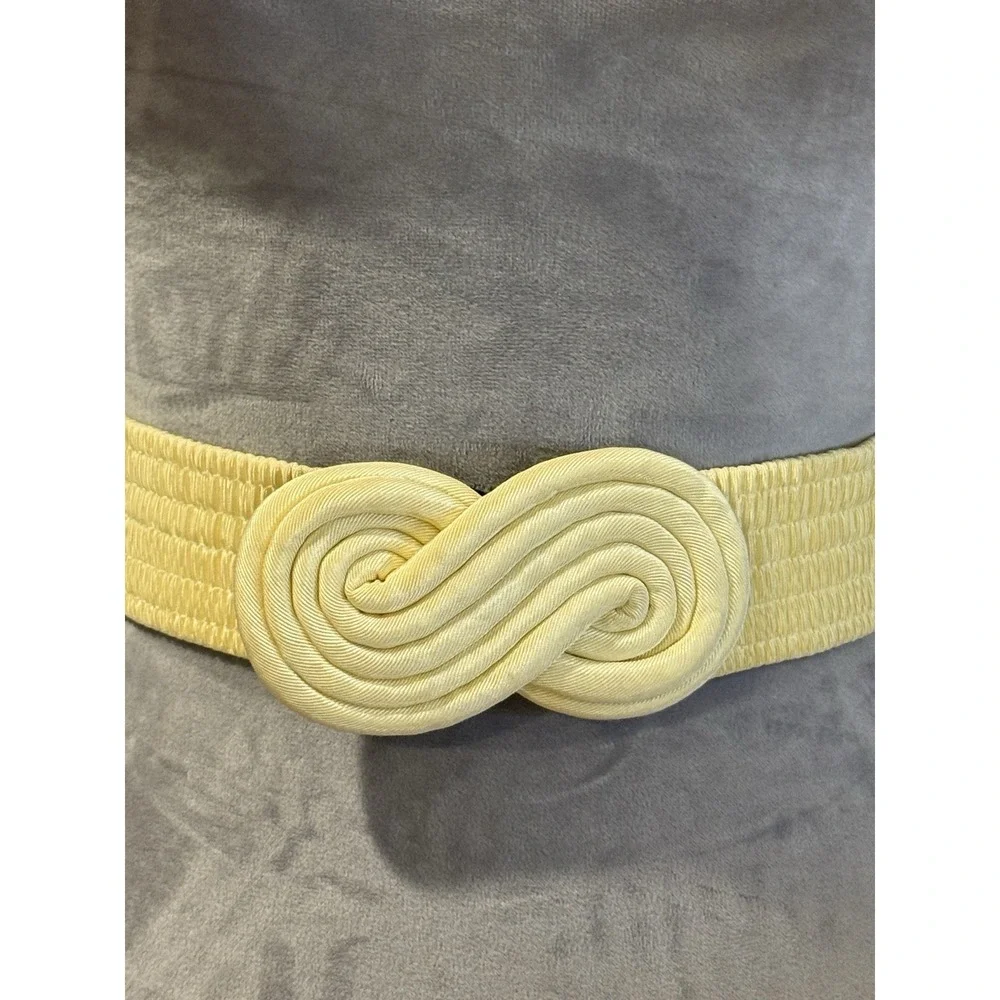VTG Ivory Elastic Cinch Belt 80s Fabric Infinity Buckle One Size 34
